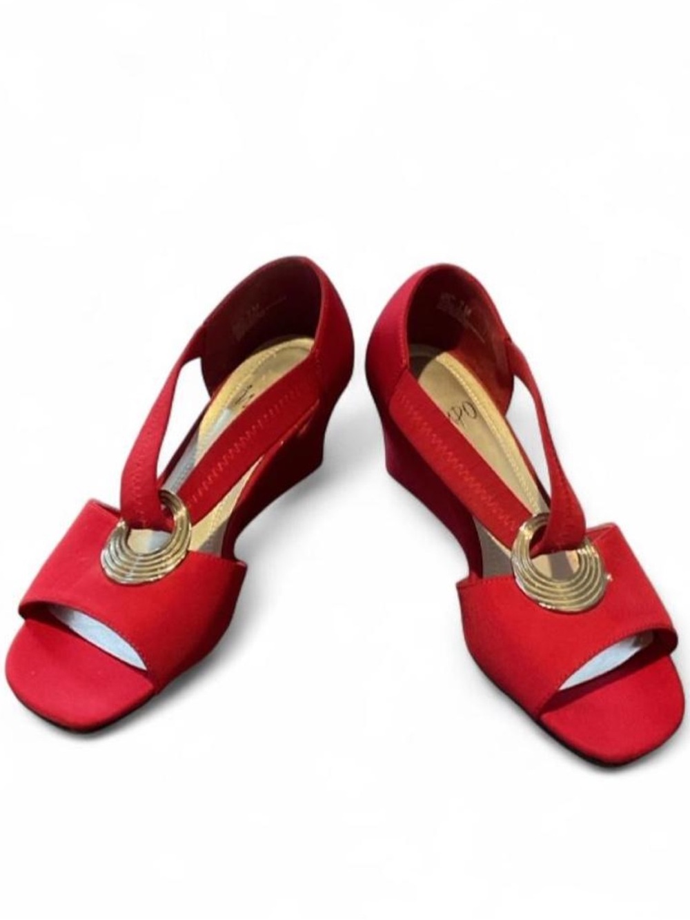 Impo Red Wedge Sandals with Silver Ring Detail